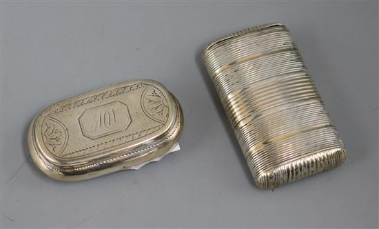 Two George III silver snuff boxes, Birmingham, 1812 and Samuel Pemberton, Birmingham, 1798, largest 62mm.